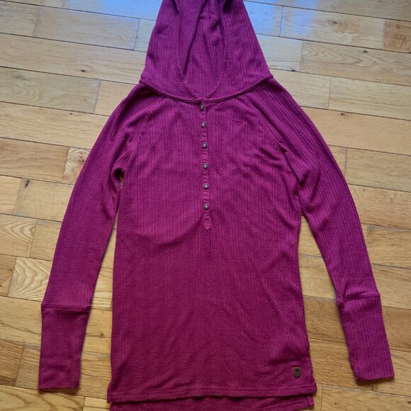 Burton Waffle Knit Hoodie Tunic Top – XS, Fuchsia Pink, Button Front - Picture 2 of 10